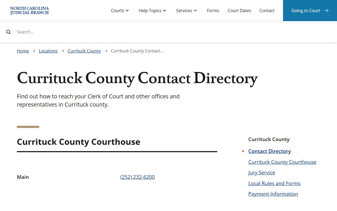Currituck County court records contact directory after jail arrest