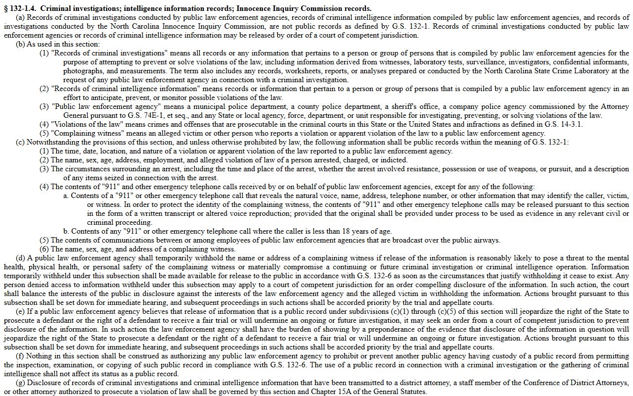 North Carolina statute for Currituck County jail mugshots and arrest information
